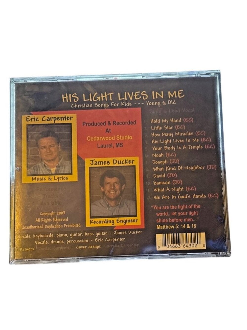 Vintage CD His Light Lives In Me Eric Carpenter James Ducker Christian Album - Picture 2 of 4
